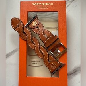 Tory Burch Leather Apple Watch Band 38mm/40mm – Brown Braided Logo